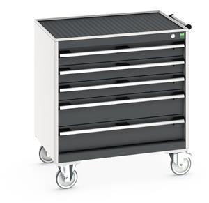 Bott Cubio 5 Drawer Mobile Cabinet with external dimensions of 800mm wide x 650mm deep  x 885mm high. Each drawer has a 50kg U.D.L. capacity with 100% extension and the unit also features drawer blocking and safety interlocks.... Bott MobileTool Storage Cabinets 800 x 650